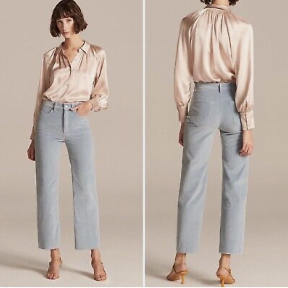 NEW Rebecca Taylor Women Mineral Blue Stretch Corduroy Straight Leg Cropped Pant